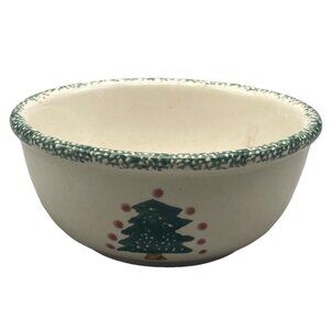 Chrsimas bowl nut candy dish serving H.S. tree green dot border 5x2.5" READ